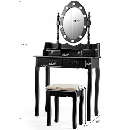 Vanity Table Set with Mirror and Soft Cushioned Stool