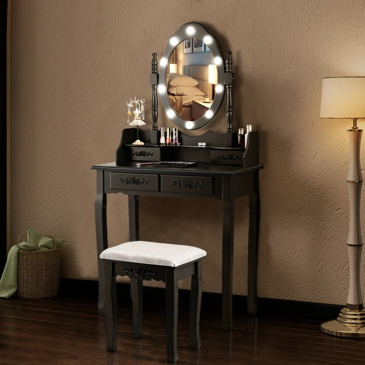 Ensemble de coiffeuse avec miroir et tabouret rembourré moelleux