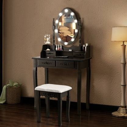 Vanity Table Set with Mirror and Soft Cushioned Stool