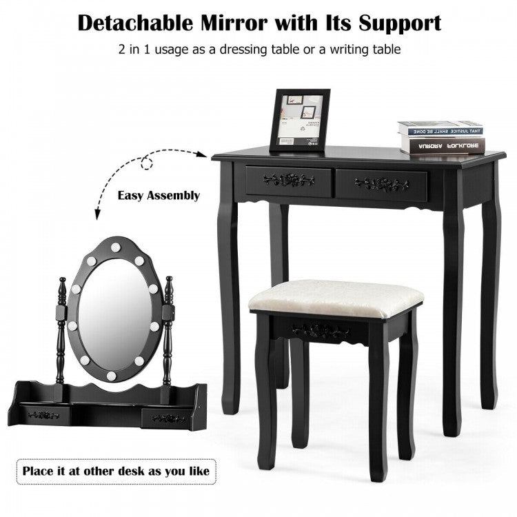 Ensemble de coiffeuse avec miroir et tabouret rembourré moelleux