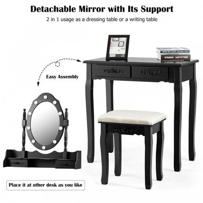 Vanity Table Set with Mirror and Soft Cushioned Stool