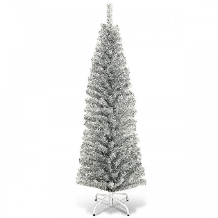 6 Feet Tinsel Tree Unlit Slim Pencil Christmas Tree-Champagne