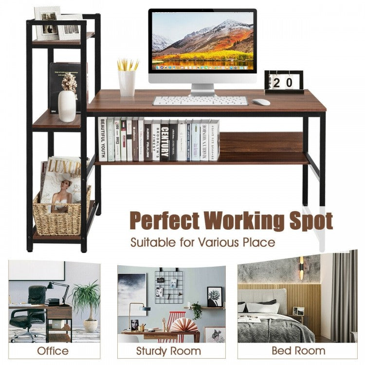 59-Inch Computer Desk Home Office Workstation 4-Tier Storage Shelves