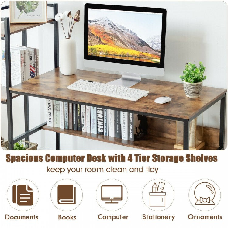 59-Inch Computer Desk Home Office Workstation 4-Tier Storage Shelves