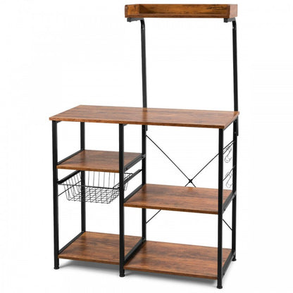 4-tier Kitchen Baker's Rack with Basket and 5 Hooks