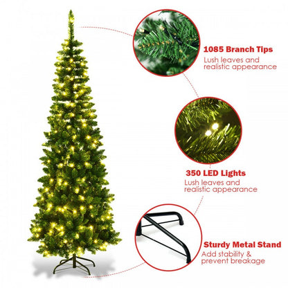 4.5/7.5 Feet Pre-Lit Hinged Artificial Pencil Christmas Tree