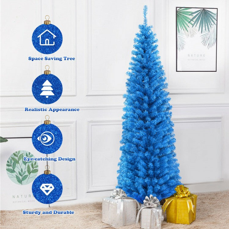 6 Feet Unlit Artificial Christmas Halloween Pencil Tree with Metal Stand