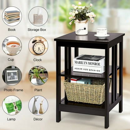 3-tier Side Table Nightstand with Stable Structure