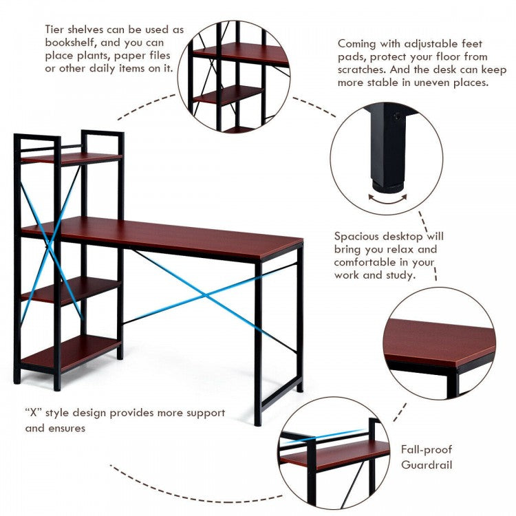 47.5 Inch Writing Study Computer Desk with 4-Tier Shelves