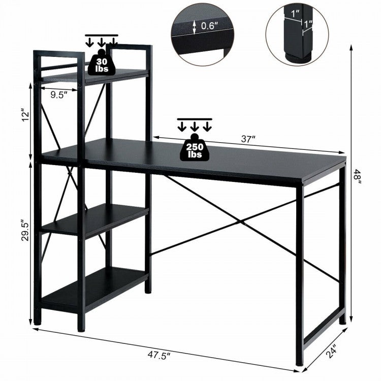 47.5 Inch Writing Study Computer Desk with 4-Tier Shelves