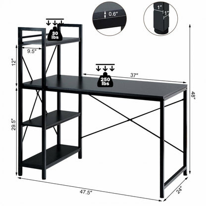 47.5 Inch Writing Study Computer Desk with 4-Tier Shelves