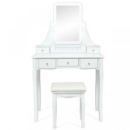 10 Dimmable Light Bulbs Vanity Dressing Table with 2 Dividers and Cushioned Stool