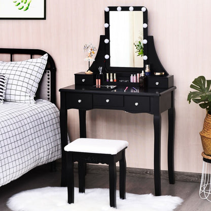 10 Dimmable Light Bulbs Vanity Dressing Table with 2 Dividers and Cushioned Stool