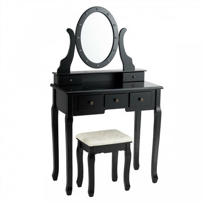 5 Drawers Vanity Dressing Table Stool Set with 12 LED Bulbs