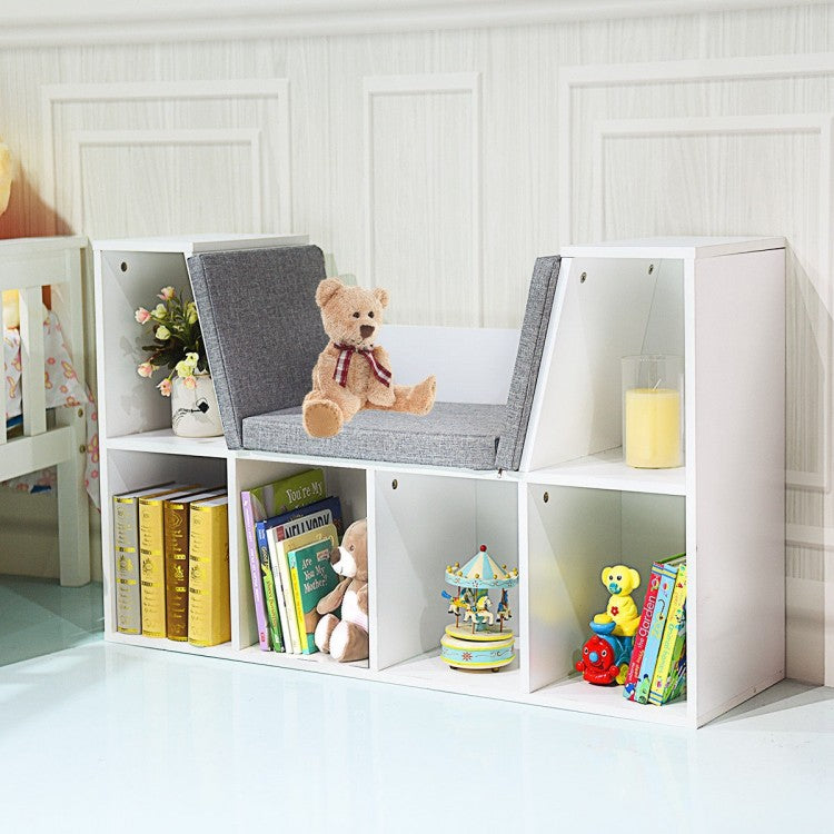 6-Cubby Kid Storage Bookcase Cushioned Reading Nook