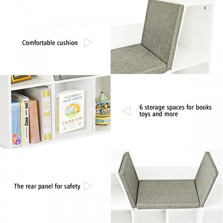 6-Cubby Kid Storage Bookcase Cushioned Reading Nook