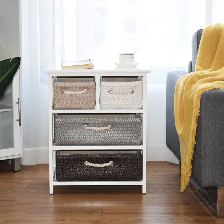 Storage Drawer Nightstand Woven Basket Cabinet Bedside Table