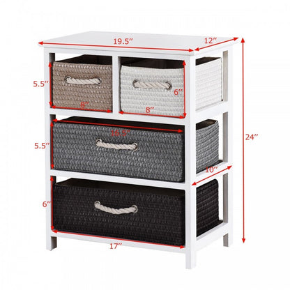 Storage Drawer Nightstand Woven Basket Cabinet Bedside Table