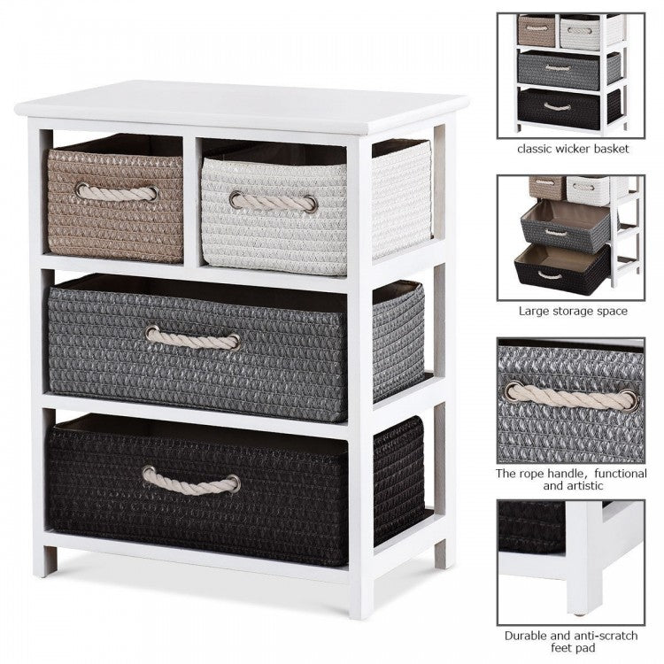 Storage Drawer Nightstand Woven Basket Cabinet Bedside Table