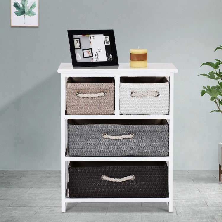 Storage Drawer Nightstand Woven Basket Cabinet Bedside Table