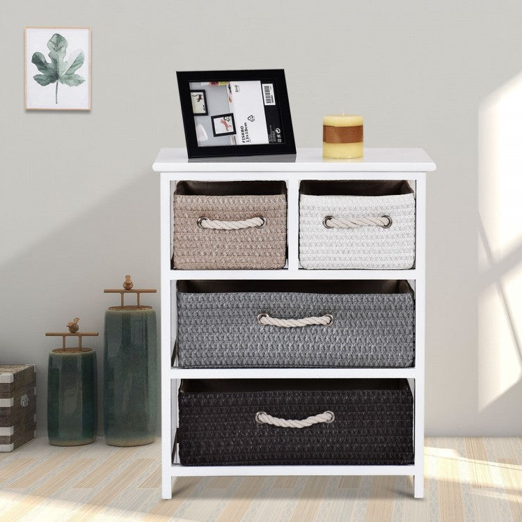 Storage Drawer Nightstand Woven Basket Cabinet Bedside Table