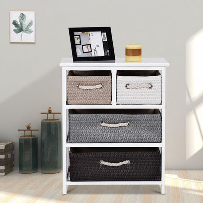 Storage Drawer Nightstand Woven Basket Cabinet Bedside Table