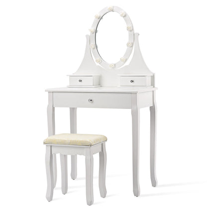 Ensemble de coiffeuse avec miroir éclairé à 3 tiroirs et tabouret