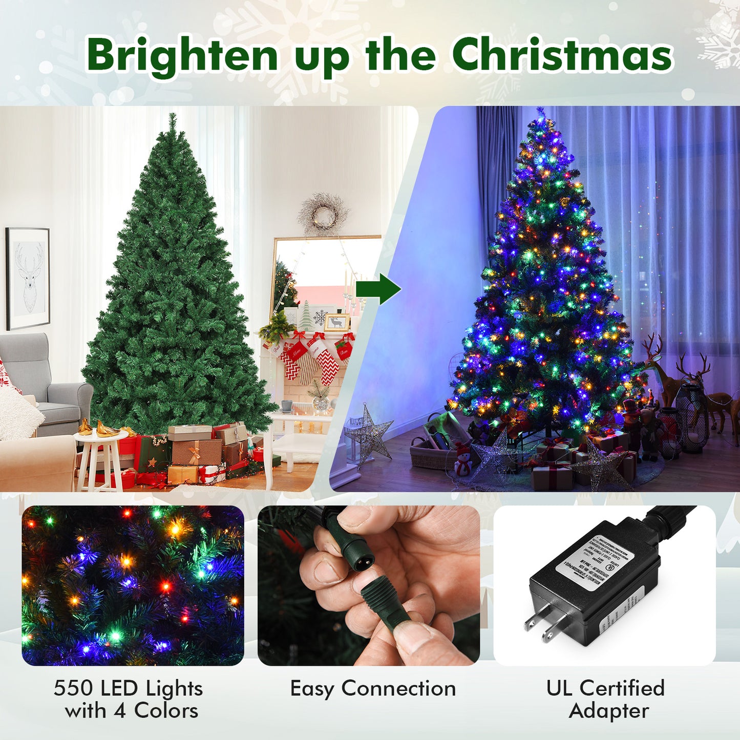 7.5 Feet Pre-Lit Artificial Spruce Christmas Tree with 550 Multicolor Lights for Festival