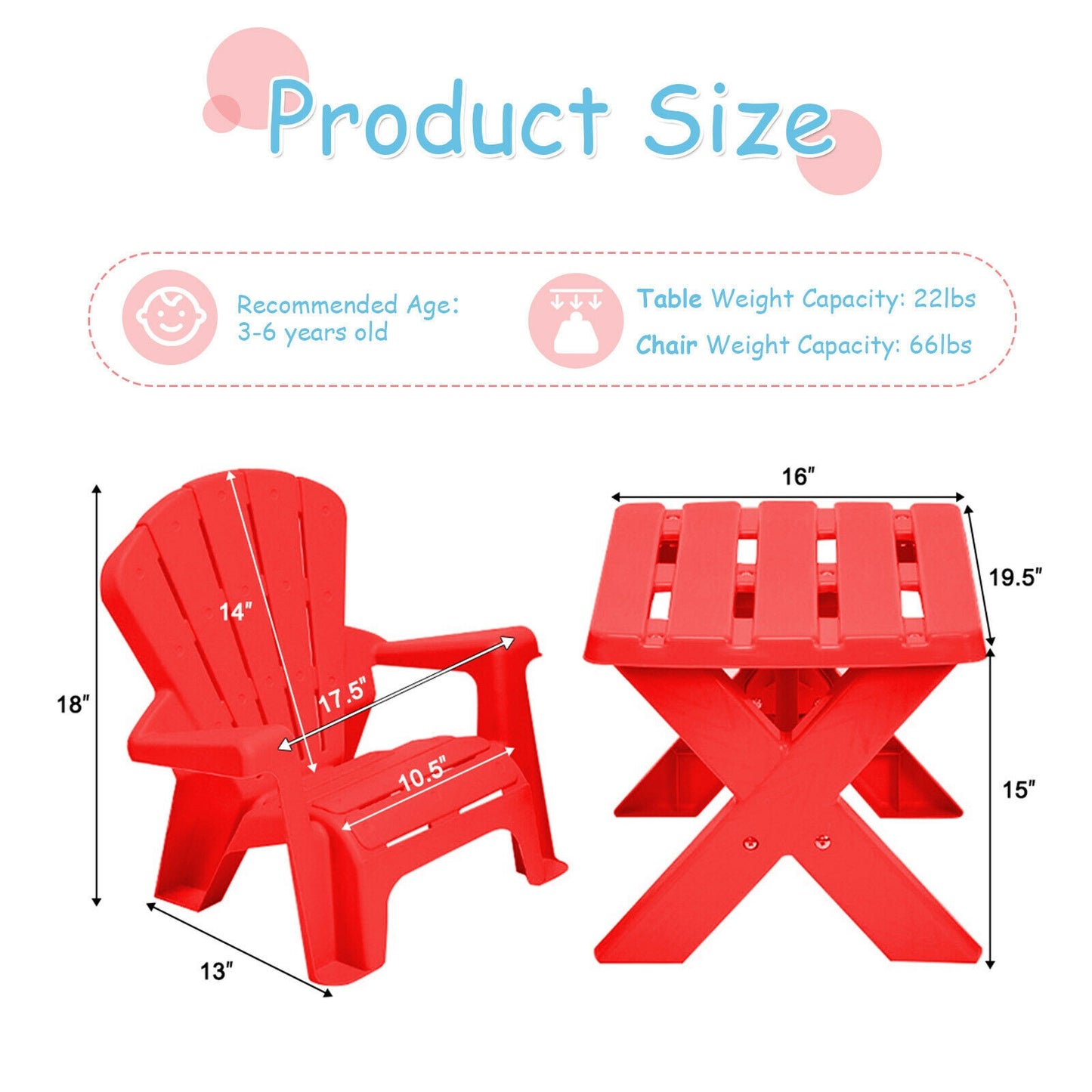 3-Piece Plastic Children Play Table Chair Set-Red