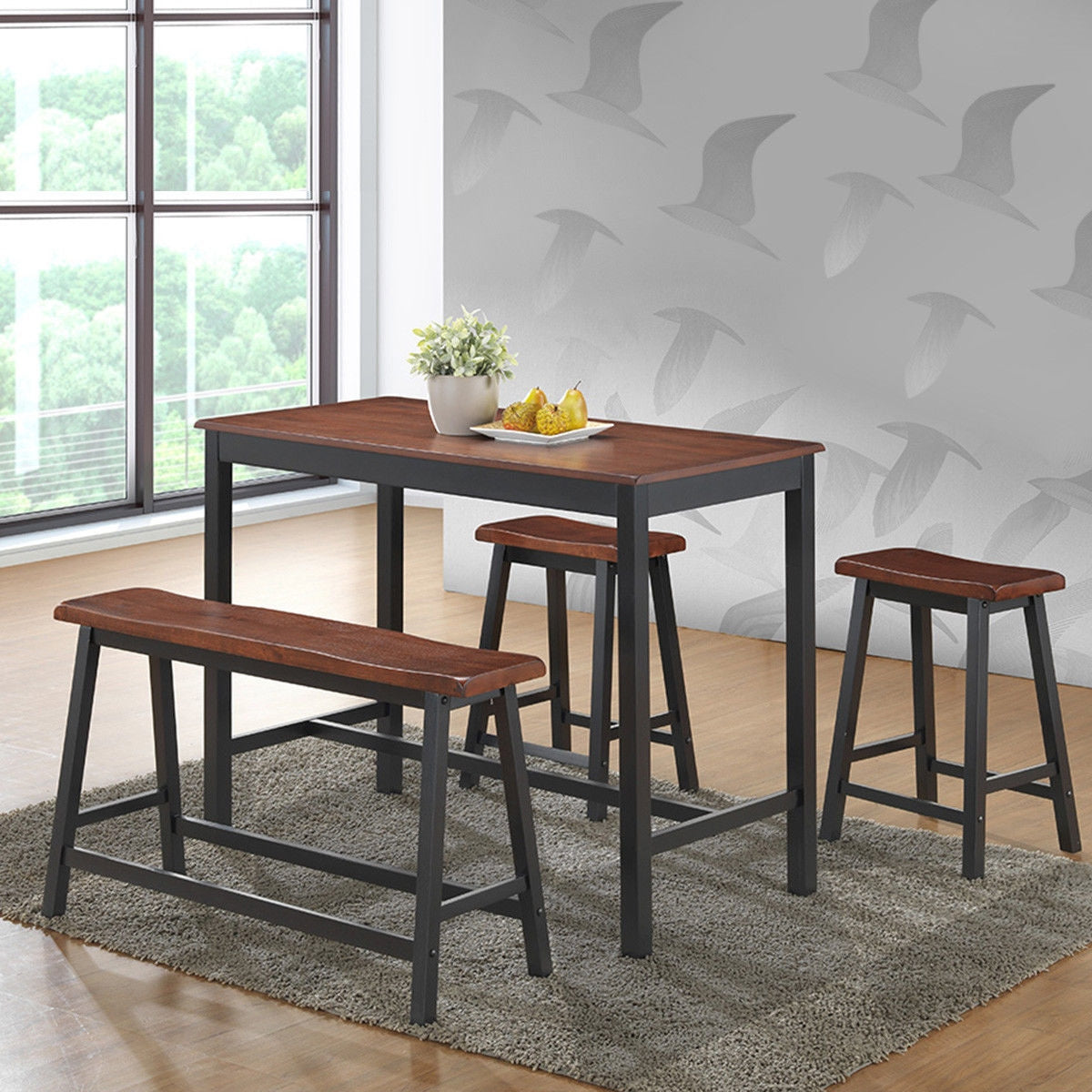 4 pcs Solid Wood Counter Height Dining Table Set