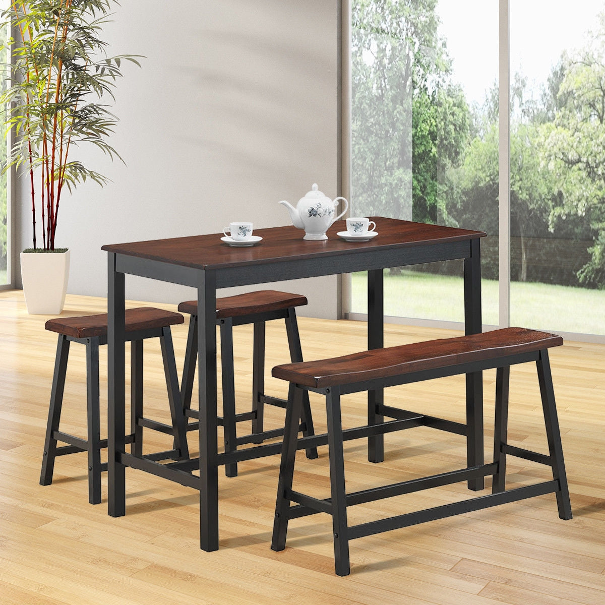 4 pcs Solid Wood Counter Height Dining Table Set