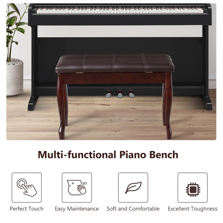 Solid Wood PU Leather Piano Bench with Storage