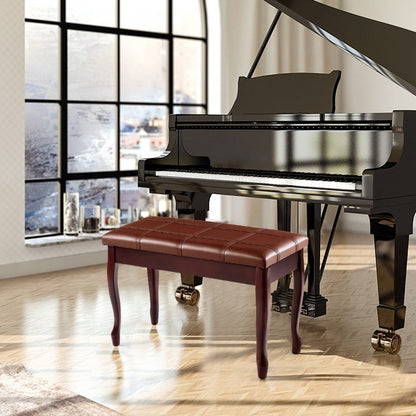 Banc de piano en bois massif et cuir PU avec rangement