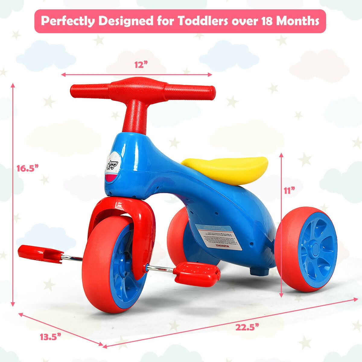 Tricycle 2 en 1 pour tout-petits, vélo d'équilibre, scooter, jouets pour enfants avec son et rangement