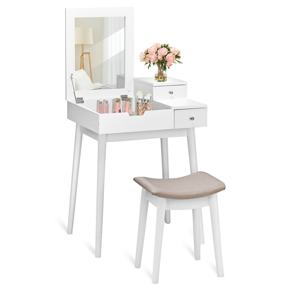 Ensemble de coiffeuse avec miroir rabattable et tabouret