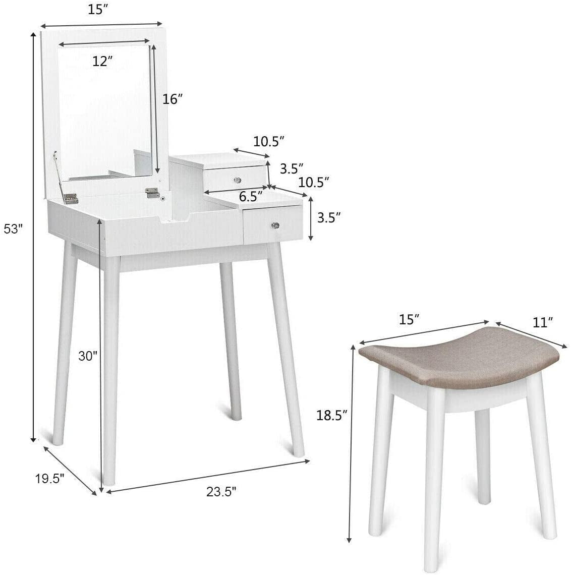 Ensemble de coiffeuse avec miroir rabattable et tabouret