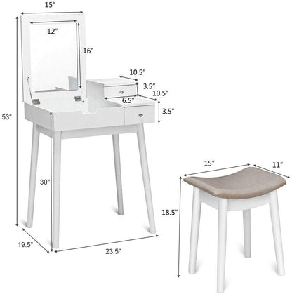 Vanity Dressing Table Set Flip Mirror Desk Furniture Stool