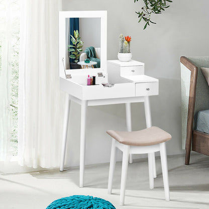 Ensemble de coiffeuse avec miroir rabattable et tabouret