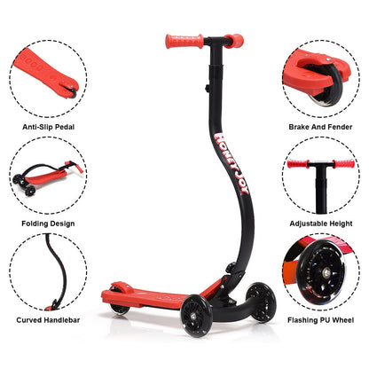 Folding Kids C Shape Anti-Collision Adjustable Kick Scooter -Red