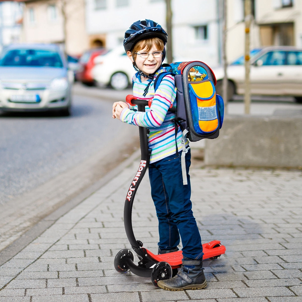 Trottinette pliable en forme de C pour enfants, anti-collision, réglable - Rouge