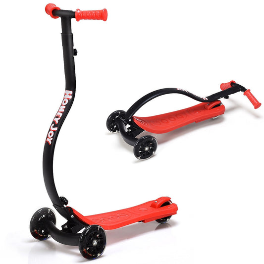 Folding Kids C Shape Anti-Collision Adjustable Kick Scooter -Red