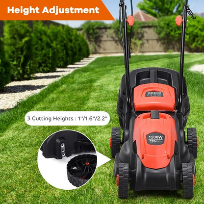 14 Inch Electric Push Lawn Corded Mower with Grass Bag