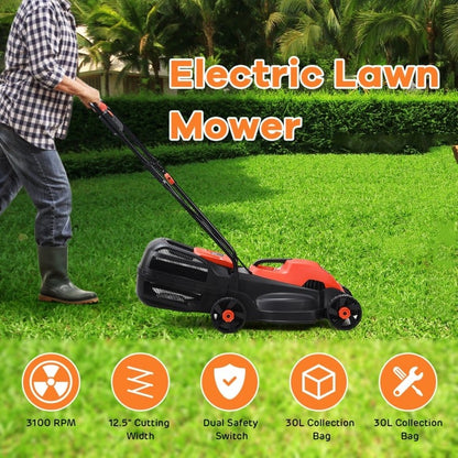 14 Inch Electric Push Lawn Corded Mower with Grass Bag