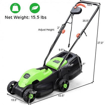 14 Inch Electric Push Lawn Corded Mower with Grass Bag