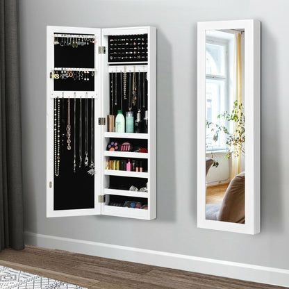 Armoire à bijoux murale et porte avec miroir et éclairage LED