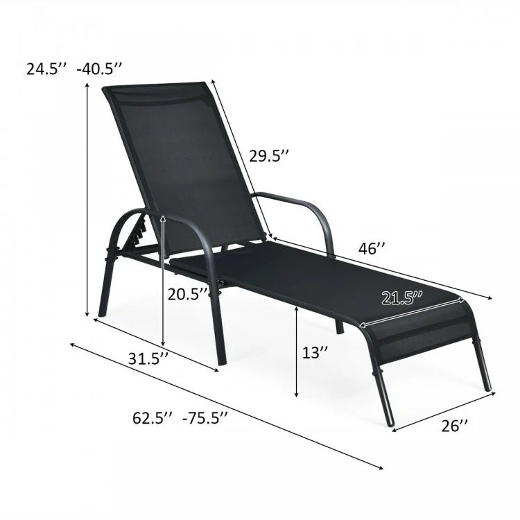 Adjustable Patio Chaise Folding Lounge Chair with Backrest