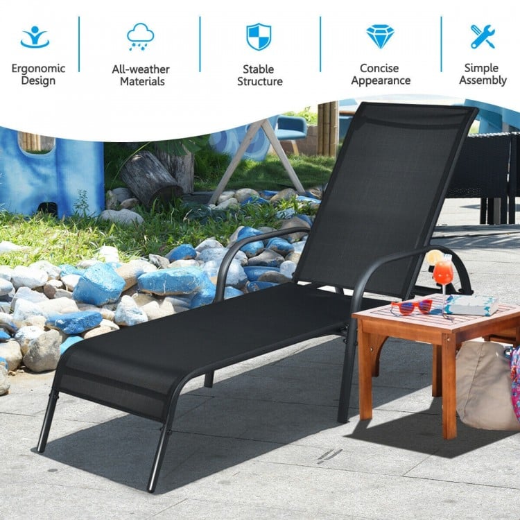 Chaise longue pliante réglable avec dossier