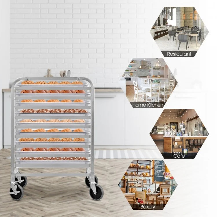 10 Sheets Aluminum Rolling Bakery Pan Rack