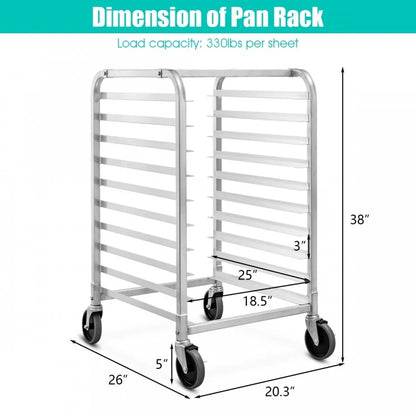 10 Sheets Aluminum Rolling Bakery Pan Rack