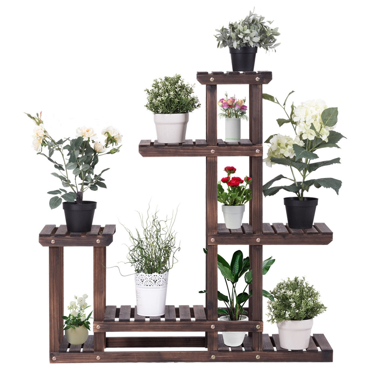 Étagère à fleurs en bois à 6 niveaux pour plusieurs plantes d'intérieur ou d'extérieur